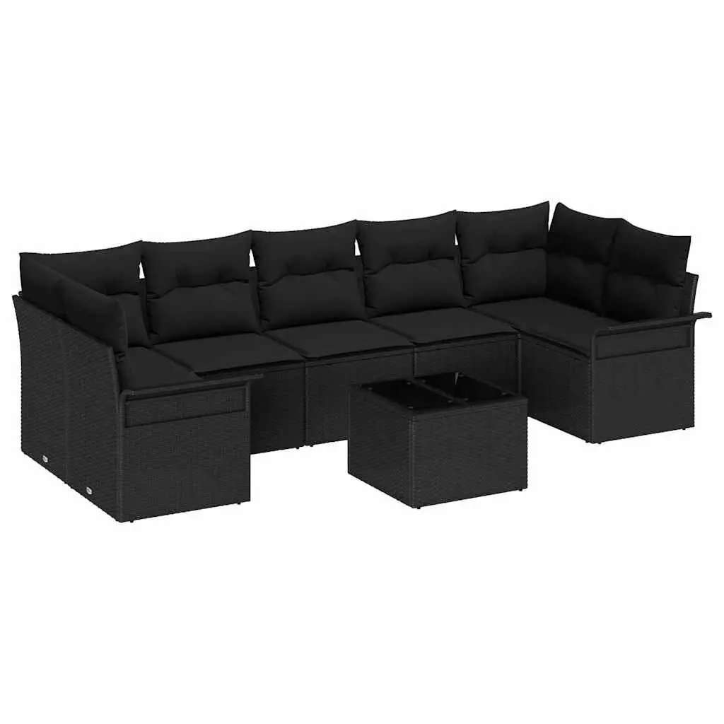 8-Piece Black Poly Rattan Outdoor Sofa Set