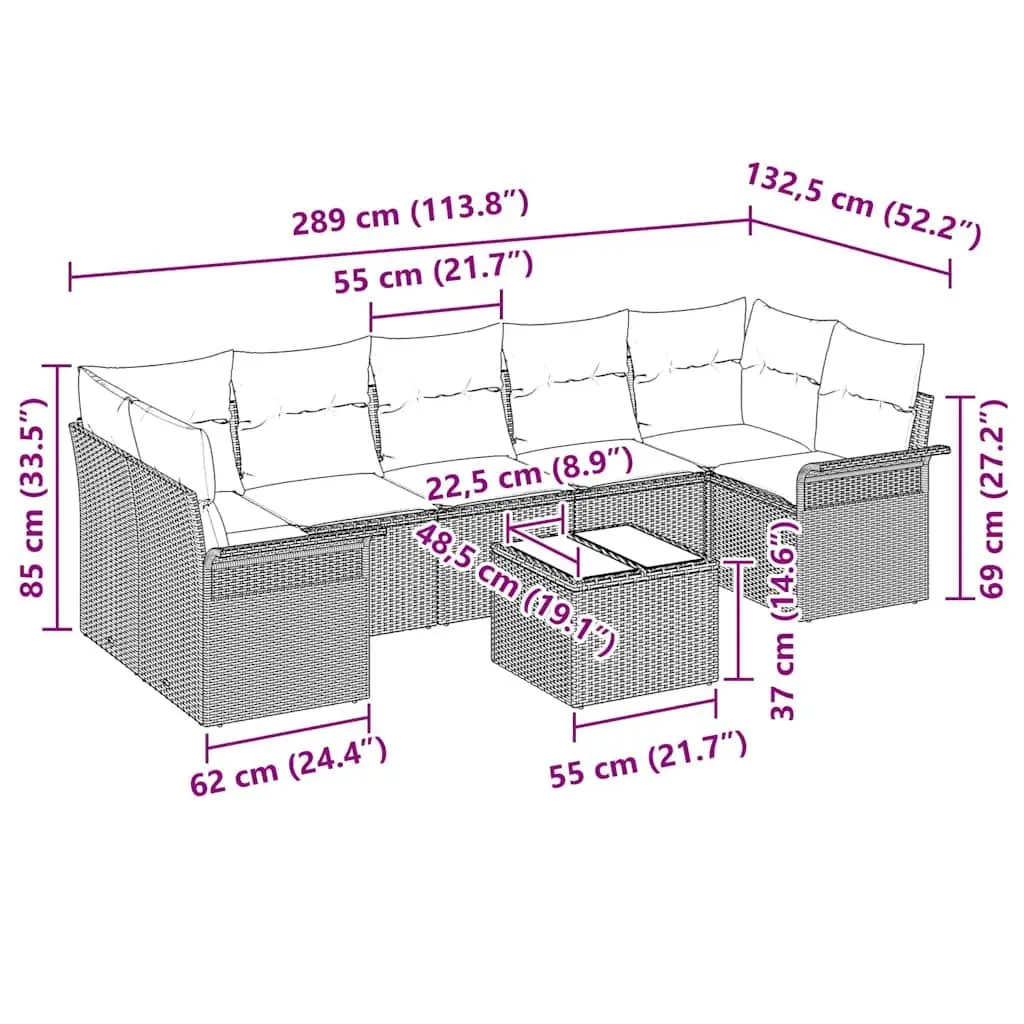 8-Piece Black Poly Rattan Outdoor Sofa Set