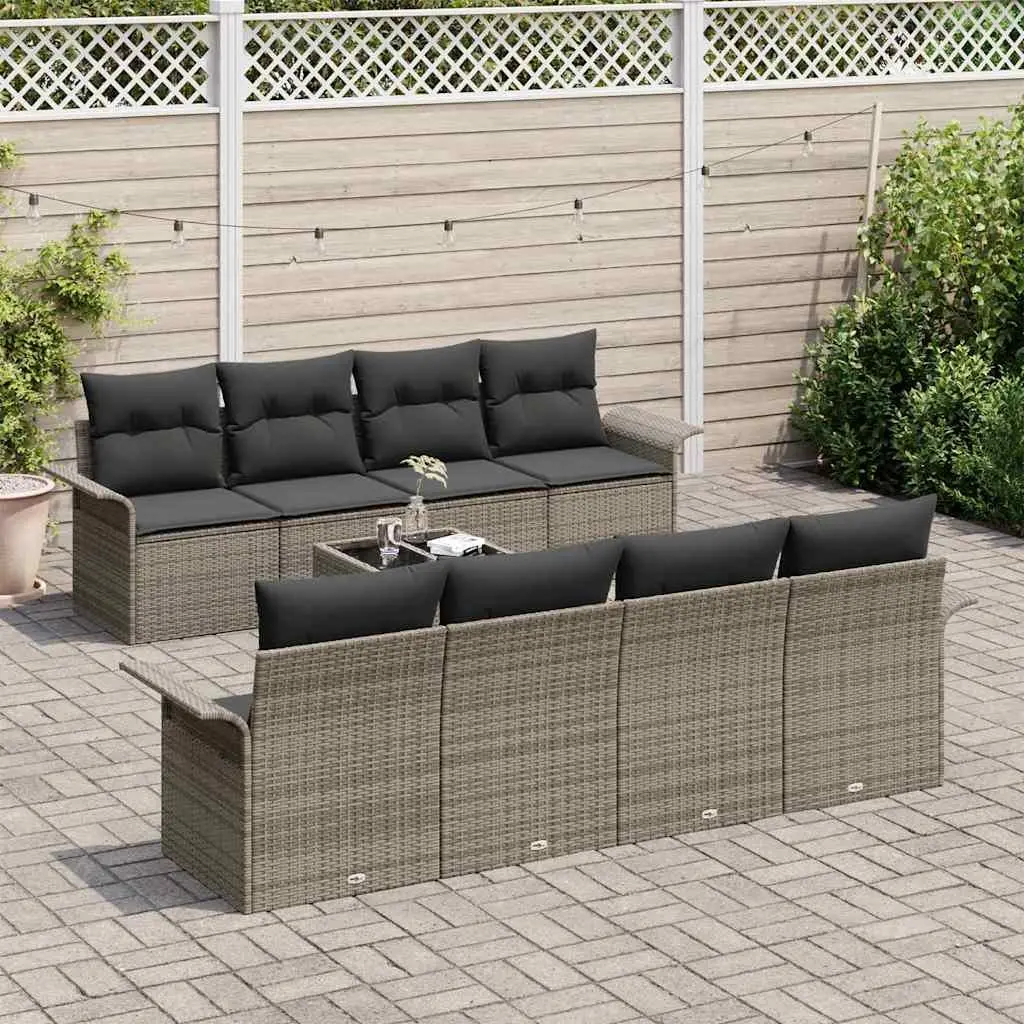 Outdoor Garden Sofa Set 9 Piece Grey Poly Rattan Modular Patio Furniture