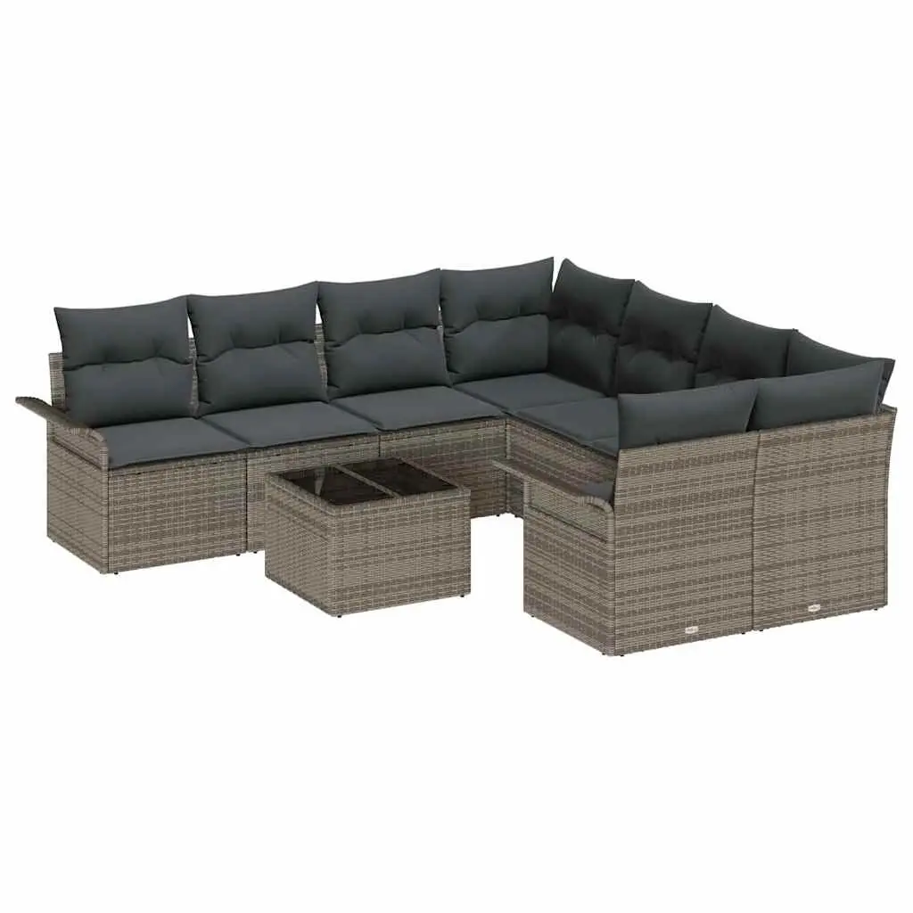 Garden Sofa Set Outdoor Furniture 9 Piece Grey Poly Rattan Modular Seating