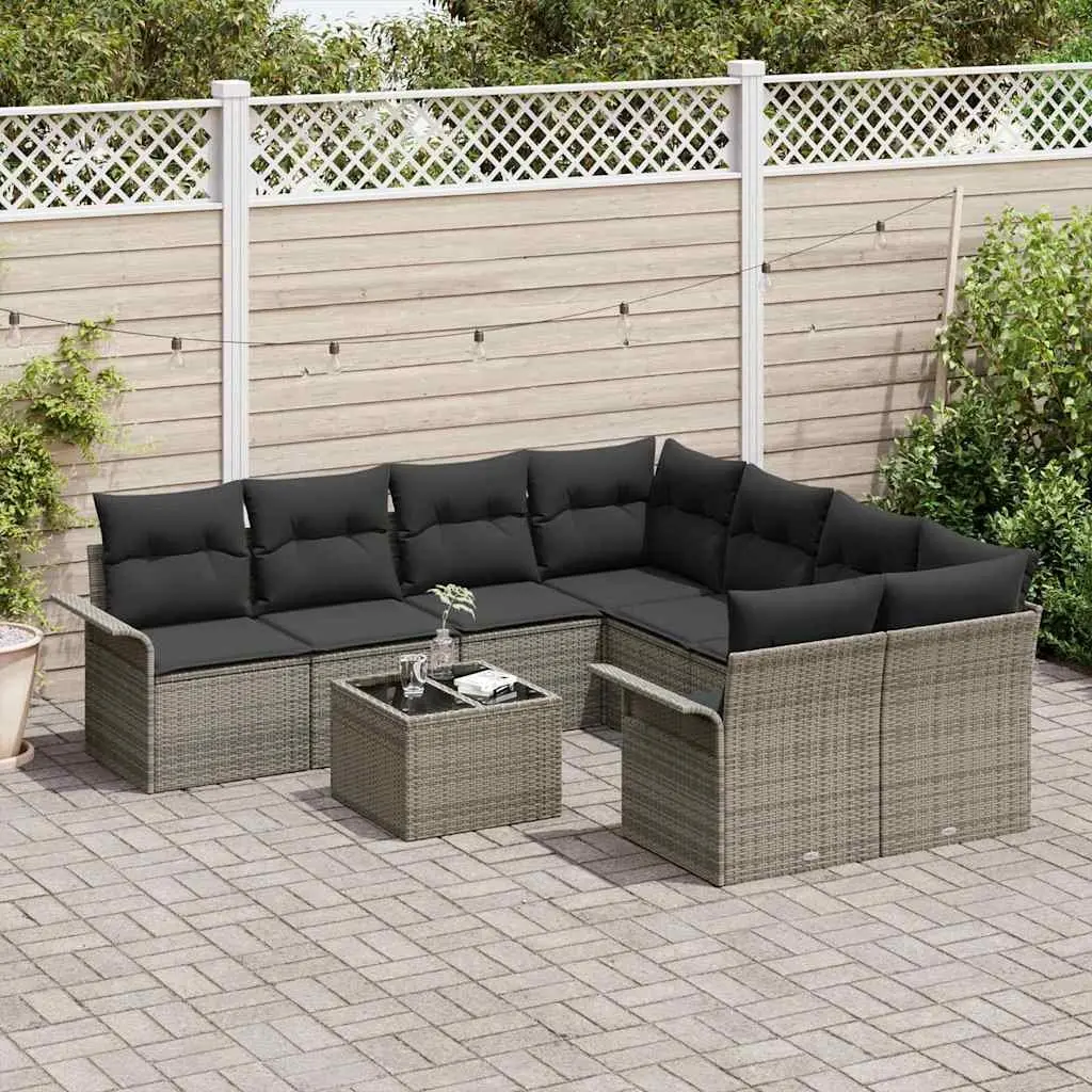 Garden Sofa Set Outdoor Furniture 9 Piece Grey Poly Rattan Modular Seating