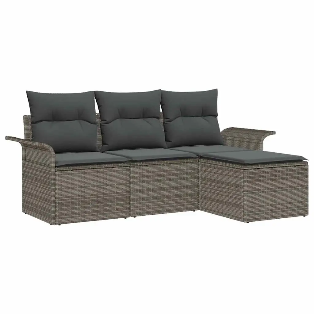 Outdoor Sofa Set 4 Pieces Grey Poly Rattan Patio Furniture