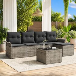 6-Piece Modular Outdoor Sofa Set with Cushions - Grey