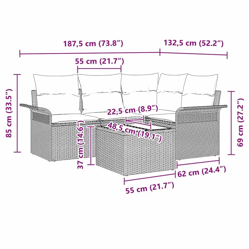 5 Piece Modular Garden Sofa Set