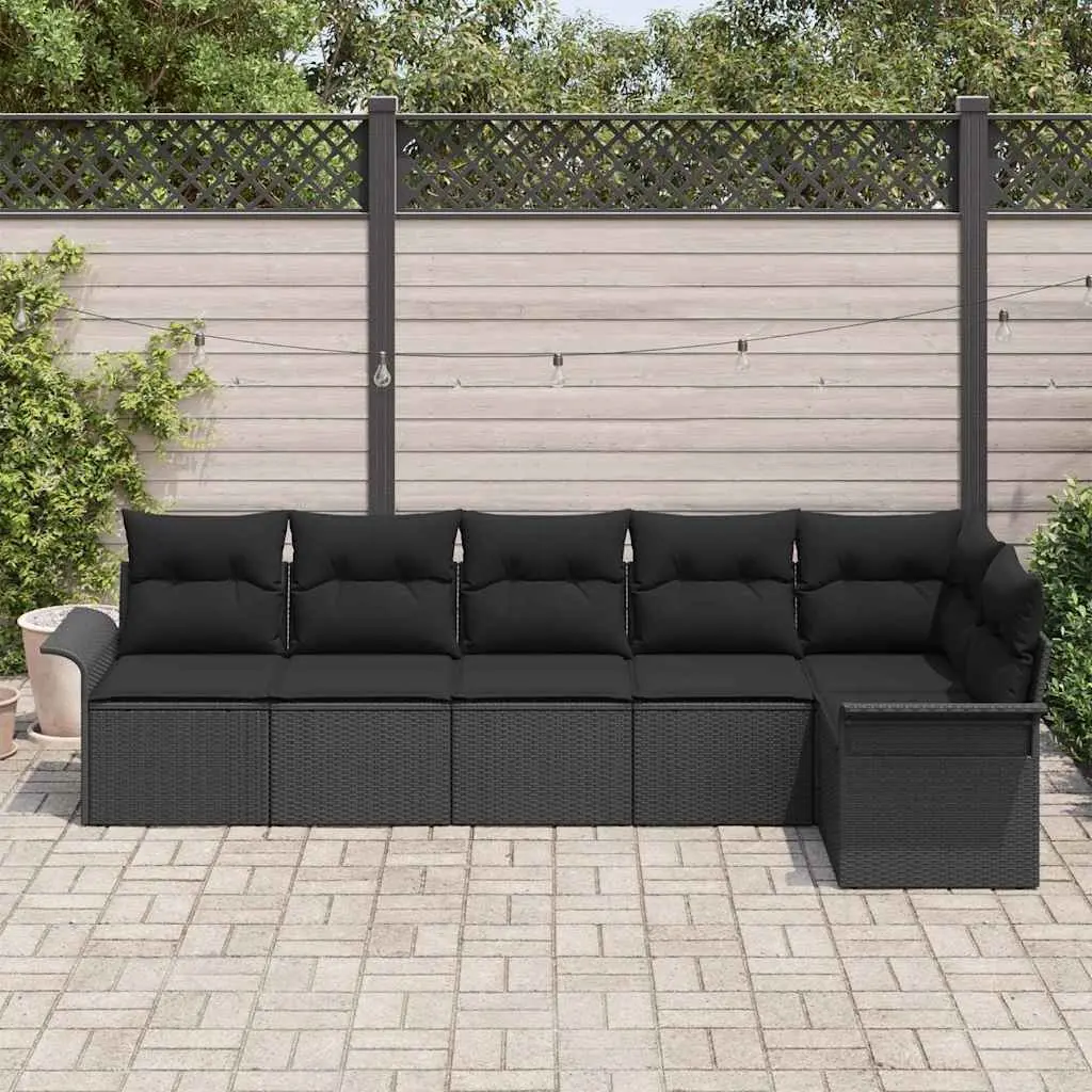 6-Piece Modular Black Garden Sofa Set with Adjustable Table