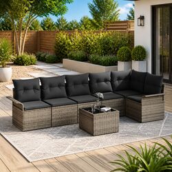 7-Piece Garden Sofa Set: Grey Poly Rattan Dimensions & Details