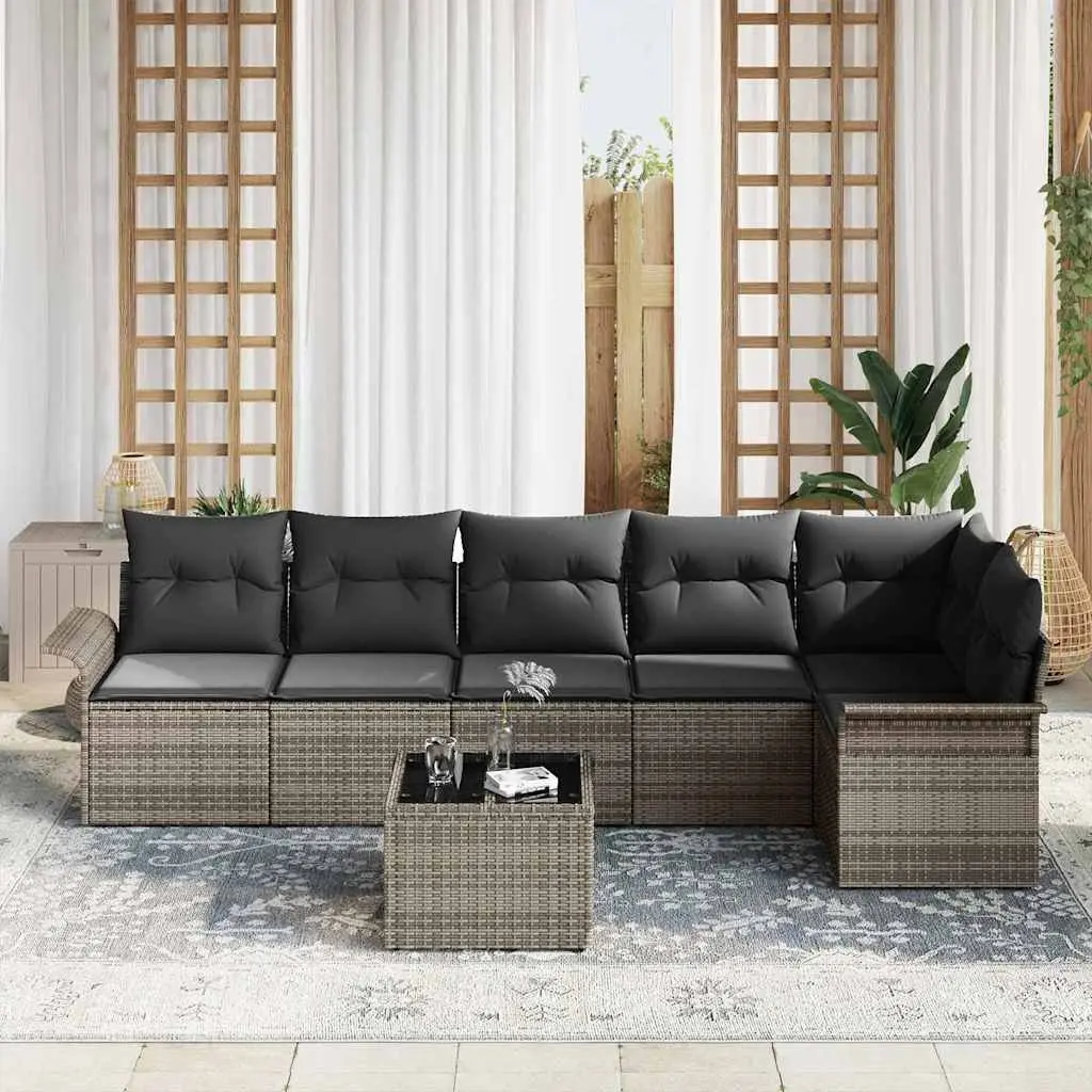 Garden Sofa Set 7 Pieces Grey Poly Rattan Outdoor Furniture Patio Sectional