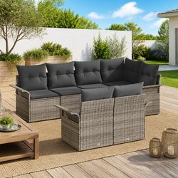Garden Sofa Set 7 Piece Outdoor Furniture Grey Poly Rattan Patio Seating