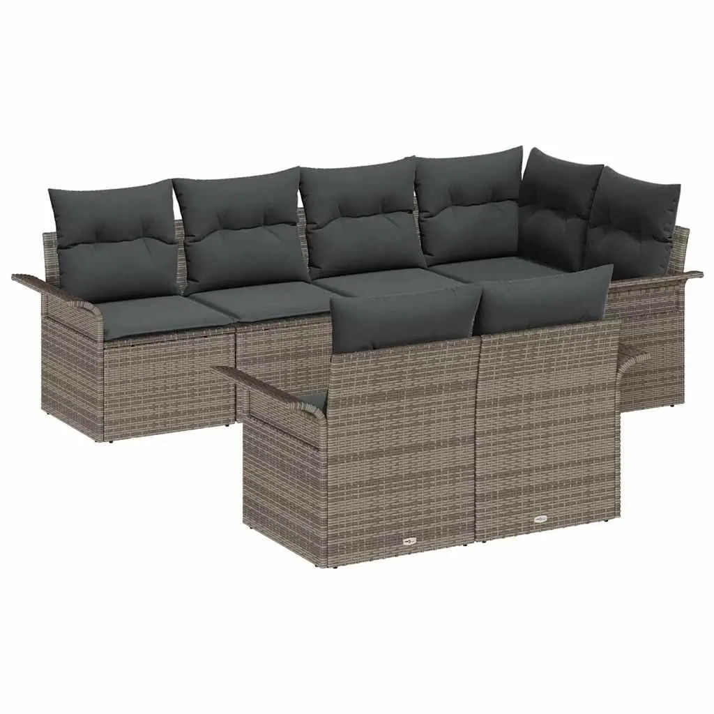 7-Piece Modular Garden Sofa Set with Grey Cushions
