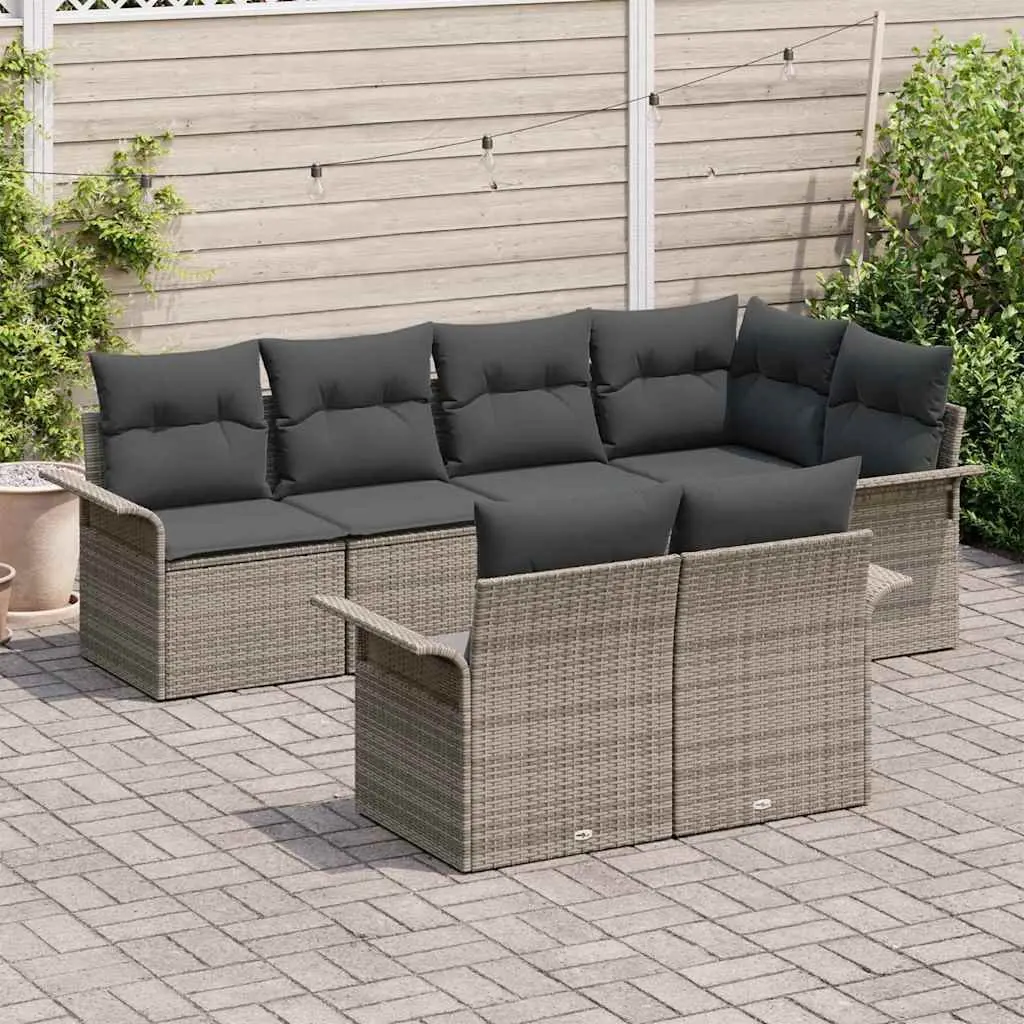 7-Piece Modular Garden Sofa Set with Grey Cushions