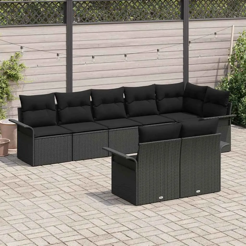 Garden Sofa Set 8 Pieces Outdoor Use Black Poly Rattan Furniture with Cushions