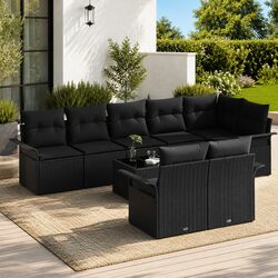 Garden Sofa Set: 9 Pieces, Poly Rattan, Adjustable Table