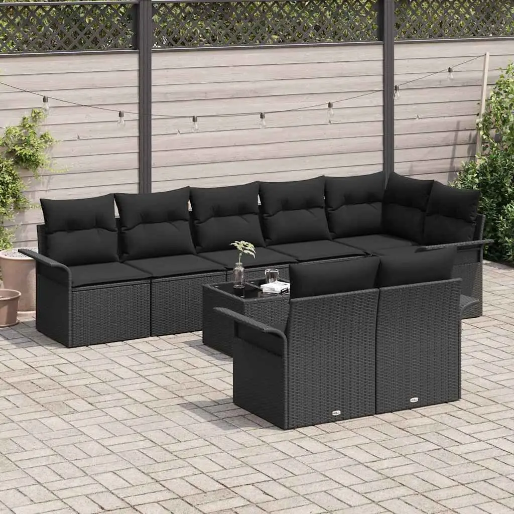 Garden Sofa Set 9 Piece Outdoor Furniture Black Poly Rattan Modular Patio Lounge