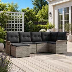 Grey Poly Rattan 6-Piece Sofa Set - Dimensions & Details