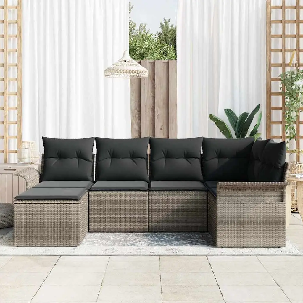 Grey Poly Rattan Garden Sofa Set 6 Piece Modular Outdoor Furniture with Storage