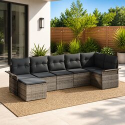 Specifications of 7-Piece Garden Sofa Set in Grey Poly Rattan