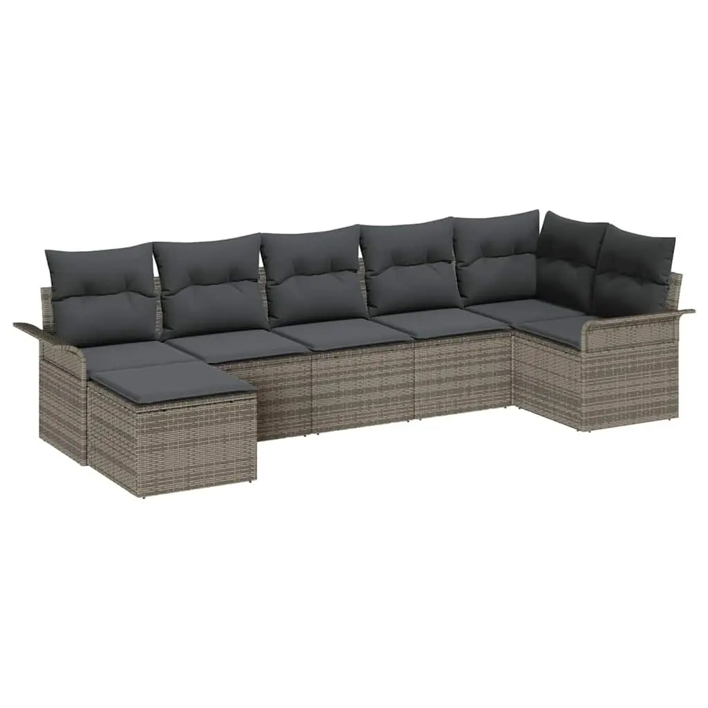 Garden Sofa Set 7 Pieces Outdoor Use Grey Poly Rattan with Cushions