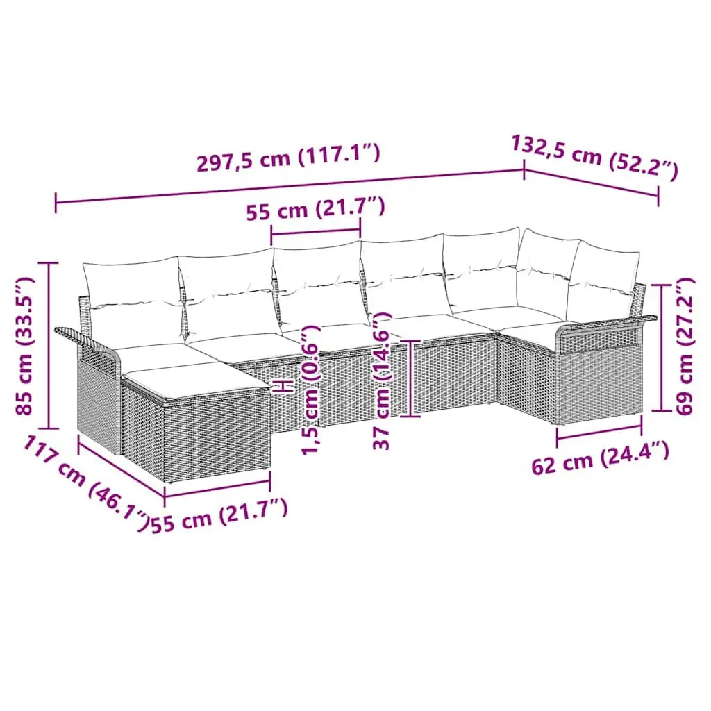 Garden Sofa Set 7 Pieces Outdoor Use Grey Poly Rattan with Cushions