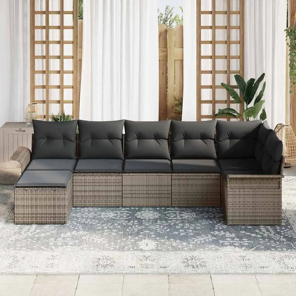 Garden Sofa Set 7 Pieces Outdoor Use Grey Poly Rattan with Cushions