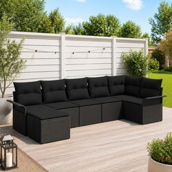 Garden Sofa Set: 7 Pieces of Black Poly Rattan