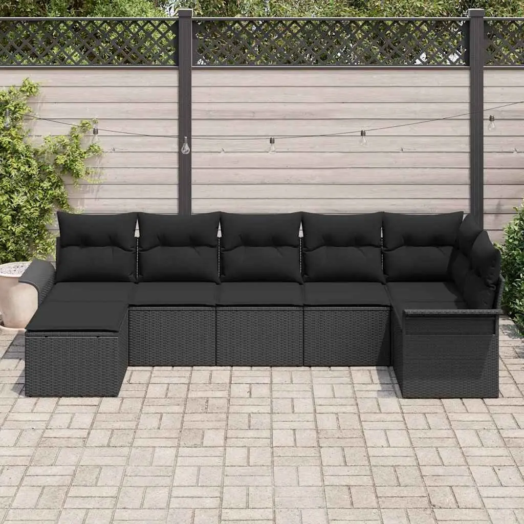Garden Sofa Set 7 Pieces Outdoor Furniture Black Poly Rattan with Cushion