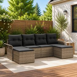 6-Piece Garden Sofa Set: Grey Poly Rattan and Cushions