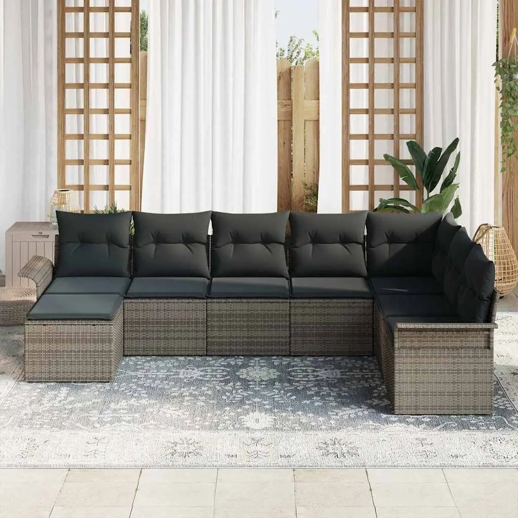 Modular Outdoor Garden Sofa Set Grey Poly Rattan 8 Piece with Cushions