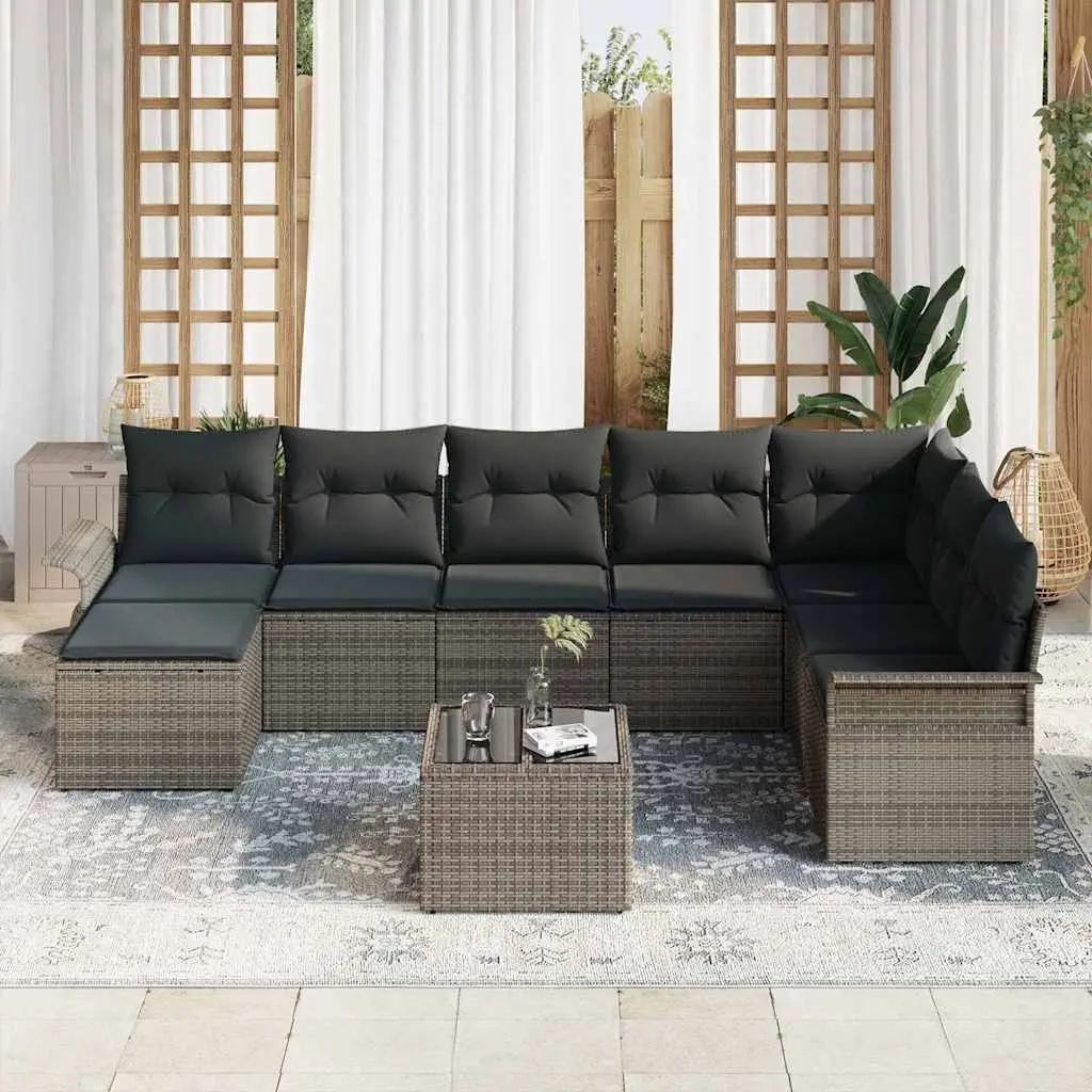 Modular Garden Sofa Set Outdoor Seating 9 Pieces Poly Rattan Grey