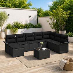 Garden Sofa Set Outdoor Furniture Modular Lounger Poly Rattan Black 9 Pieces