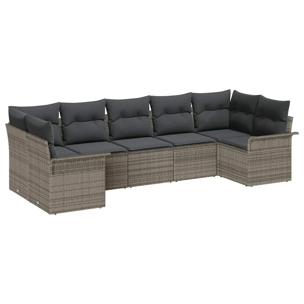 Garden Sofa Set Modular Outdoor Furniture Grey Poly Rattan 7 Piece with Cushions