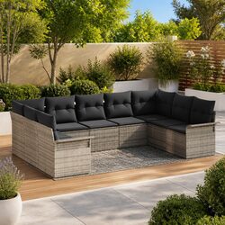 Garden Sofa Set Specifications: Grey Poly Rattan and Glass
