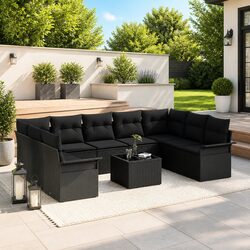 Specifications of 10-Piece Black Poly Rattan Sofa Set