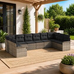 Garden Sofa Set 10 Piece Outdoor Furniture Poly Rattan Grey Patio Lounge Seating
