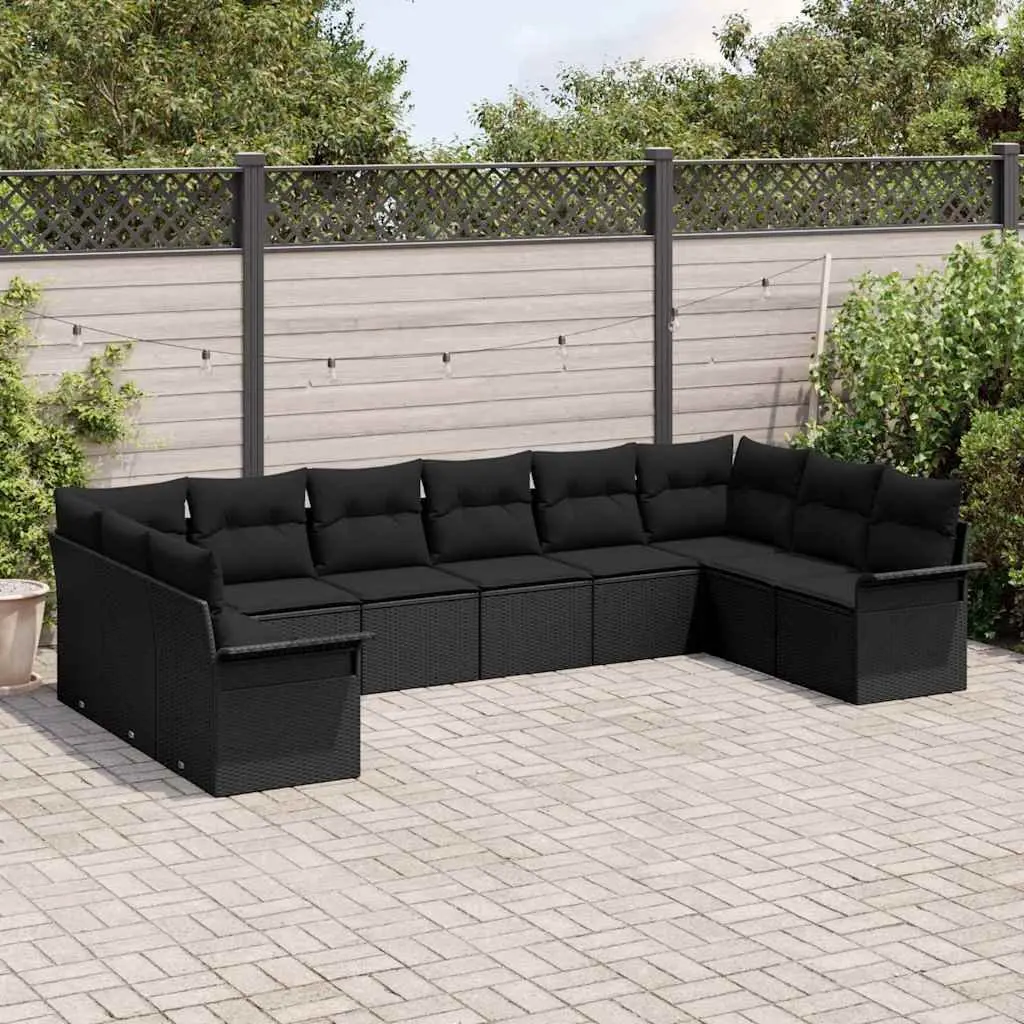 Garden Sofa Set 10 Piece Outdoor Furniture Modular Patio Black Poly Rattan