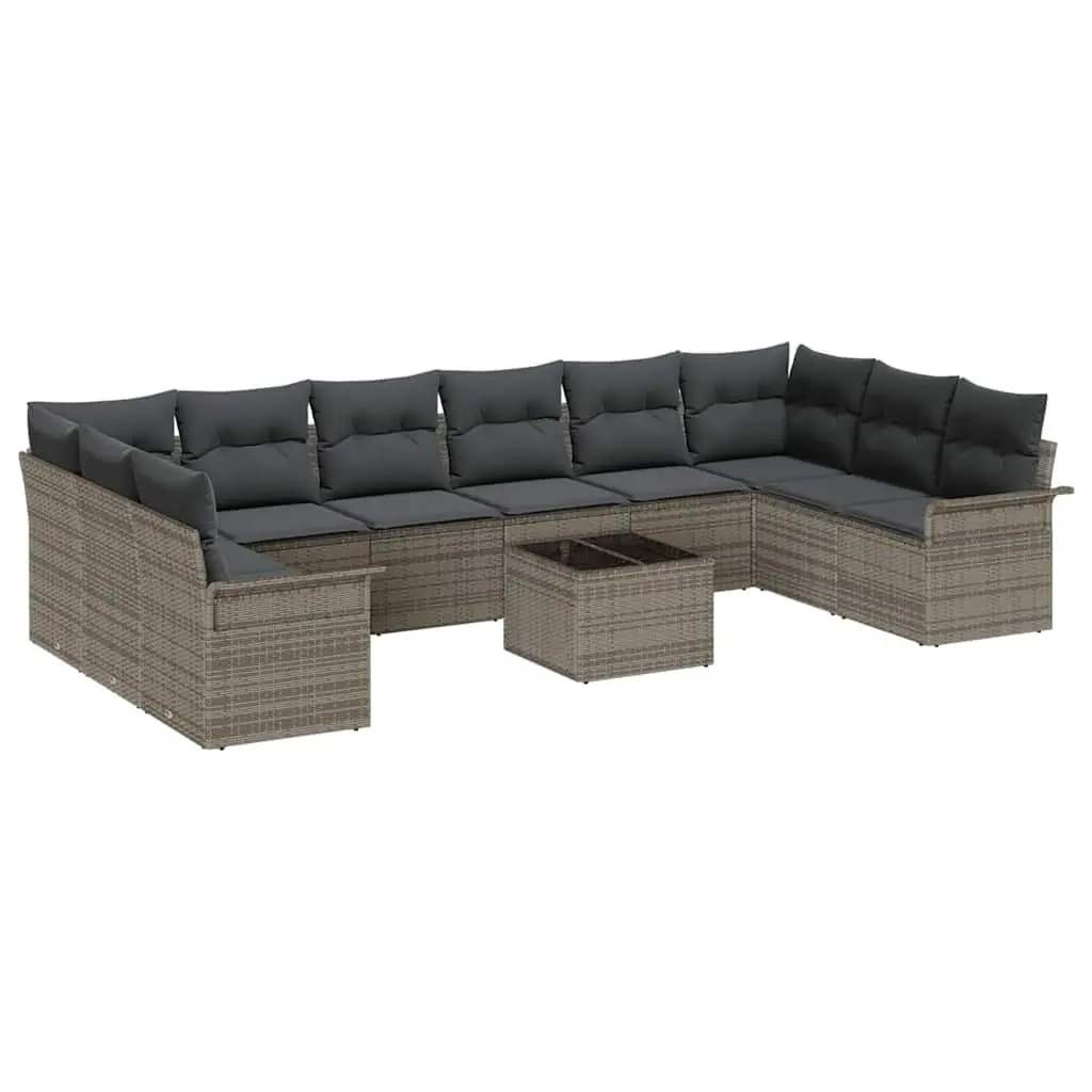11-Piece Grey Poly Rattan Sofa Set