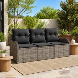 Garden Sofa Set with Cushions - Grey Poly Rattan