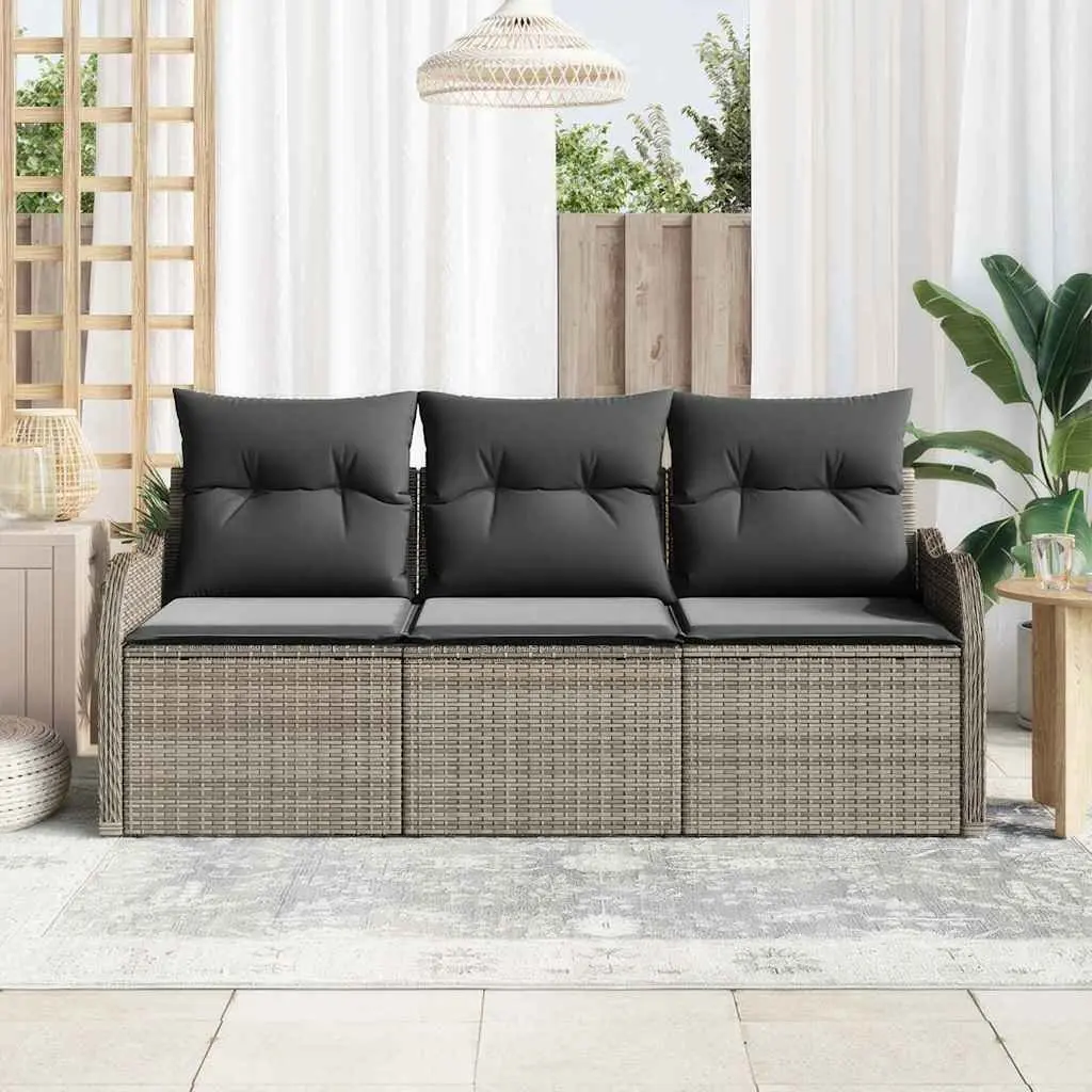 Garden Sofa Set 3 Piece Outdoor Furniture Grey Poly Rattan Patio Lounge Seating