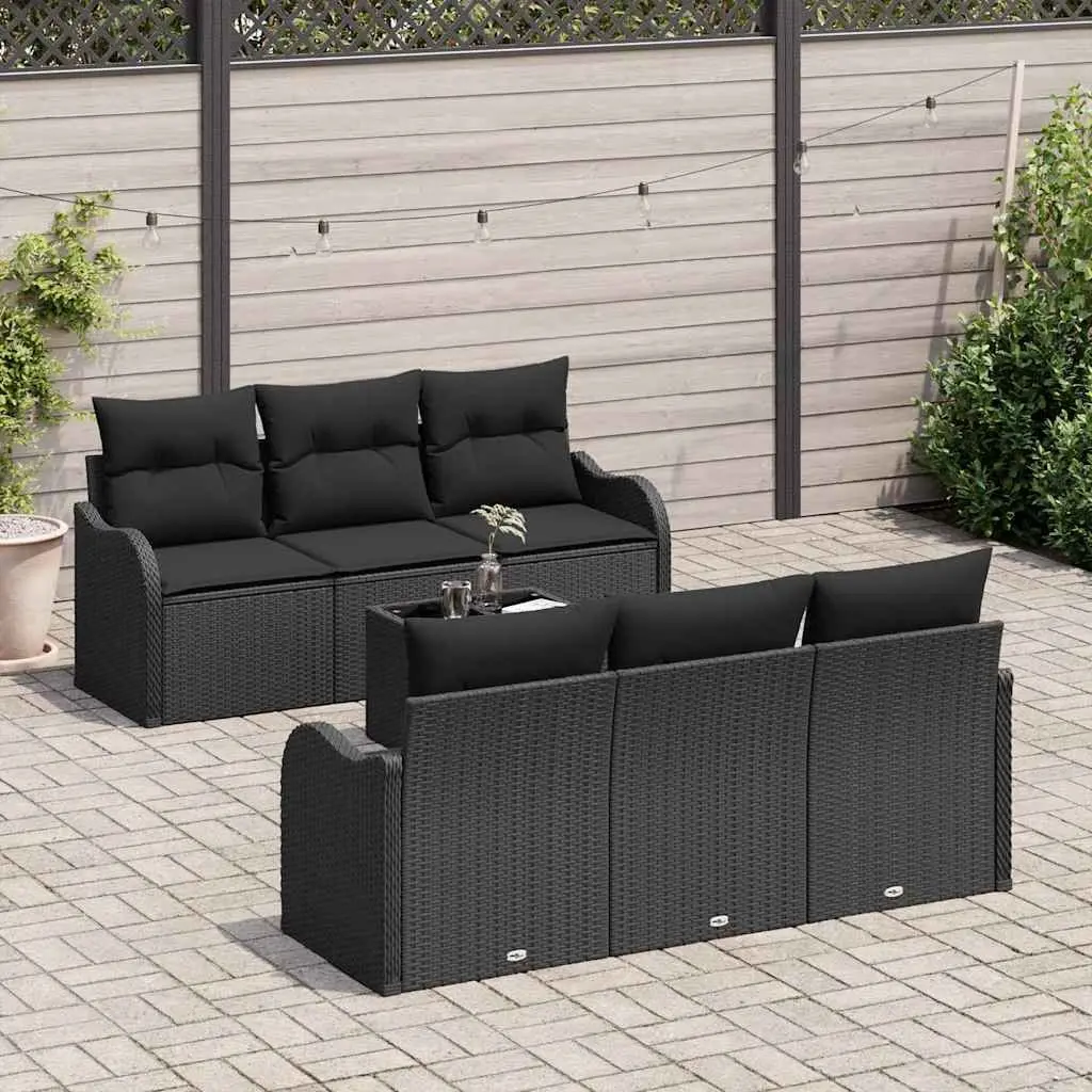Outdoor Garden Sofa Set Black Poly Rattan for Patio 55 x 55 x 37 cm
