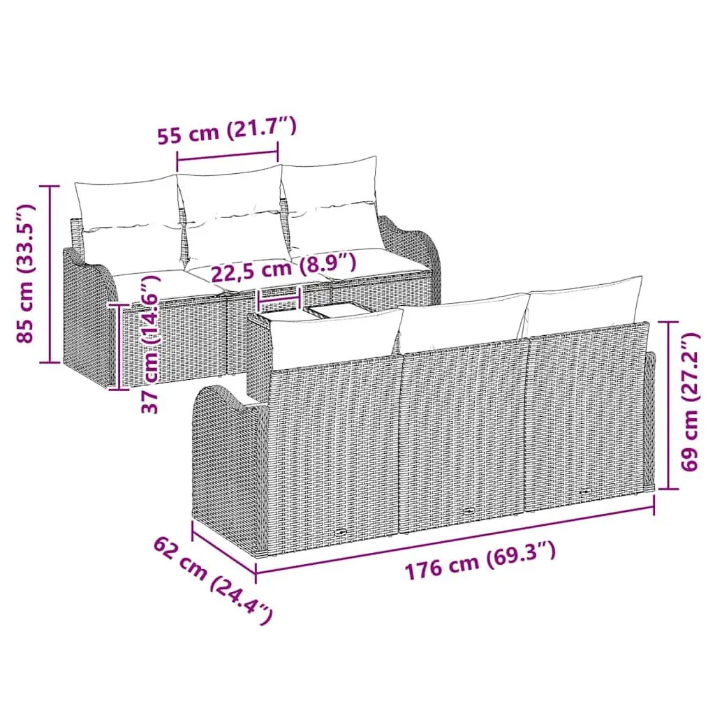 Outdoor Garden Sofa Set Black Poly Rattan for Patio 55 x 55 x 37 cm