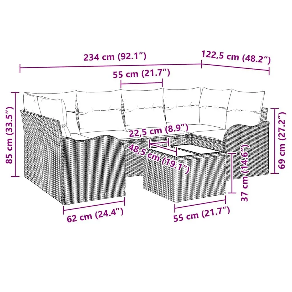 Modular Outdoor Garden Sofa Set Black Poly Rattan Patio Furniture 55 x 55 x 37 cm