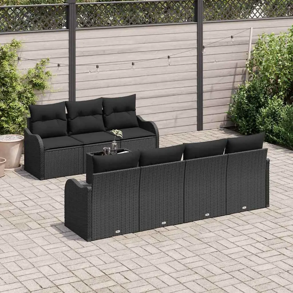 Modular Outdoor Garden Sofa Set Black Poly Rattan for Patio and Terrace