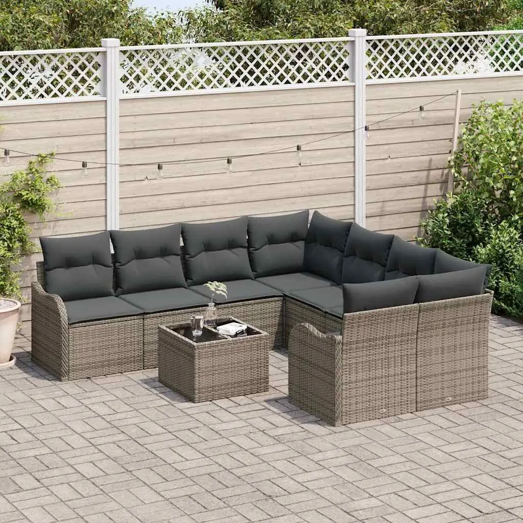 Garden Sofa Set Outdoor 9 Piece Grey Poly Rattan Modular Seating Furniture