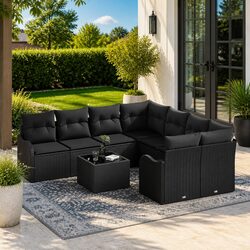 Garden Sofa Set 9pcs Outdoor Patio Sectional Modular Furniture with Cushions