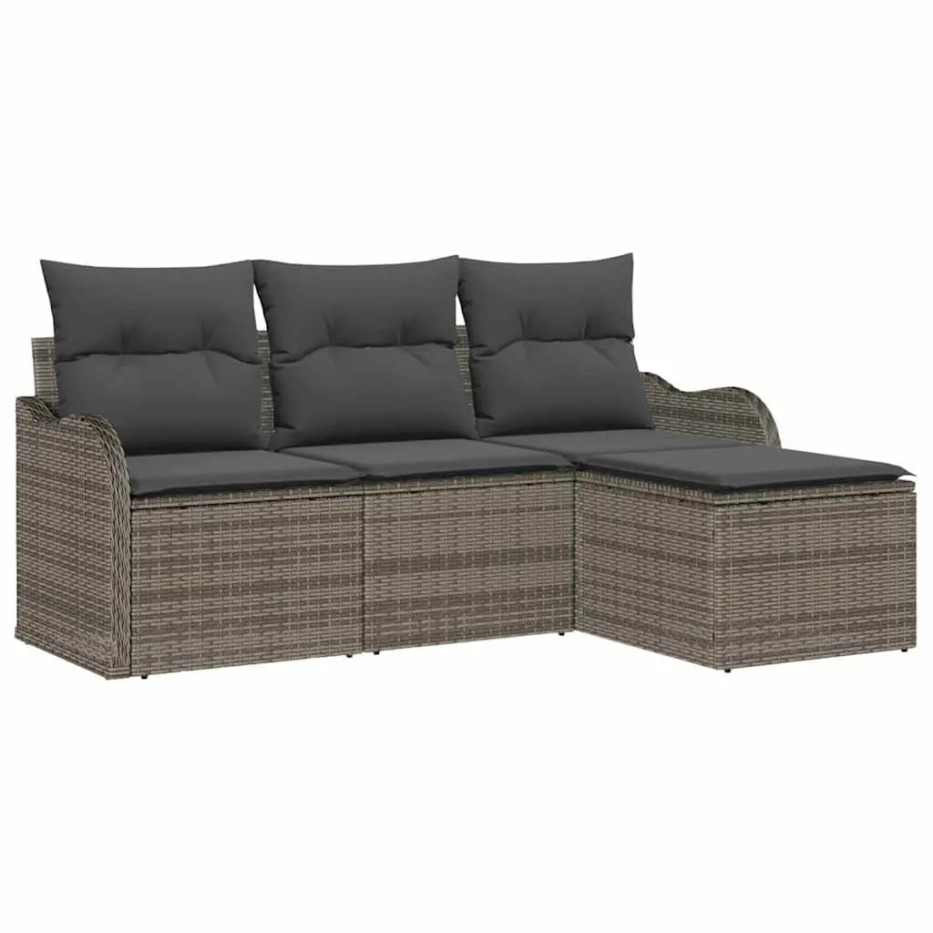 Modular Outdoor Sofa Set 4 Piece Grey Poly Rattan Cushions for Garden and Balcony