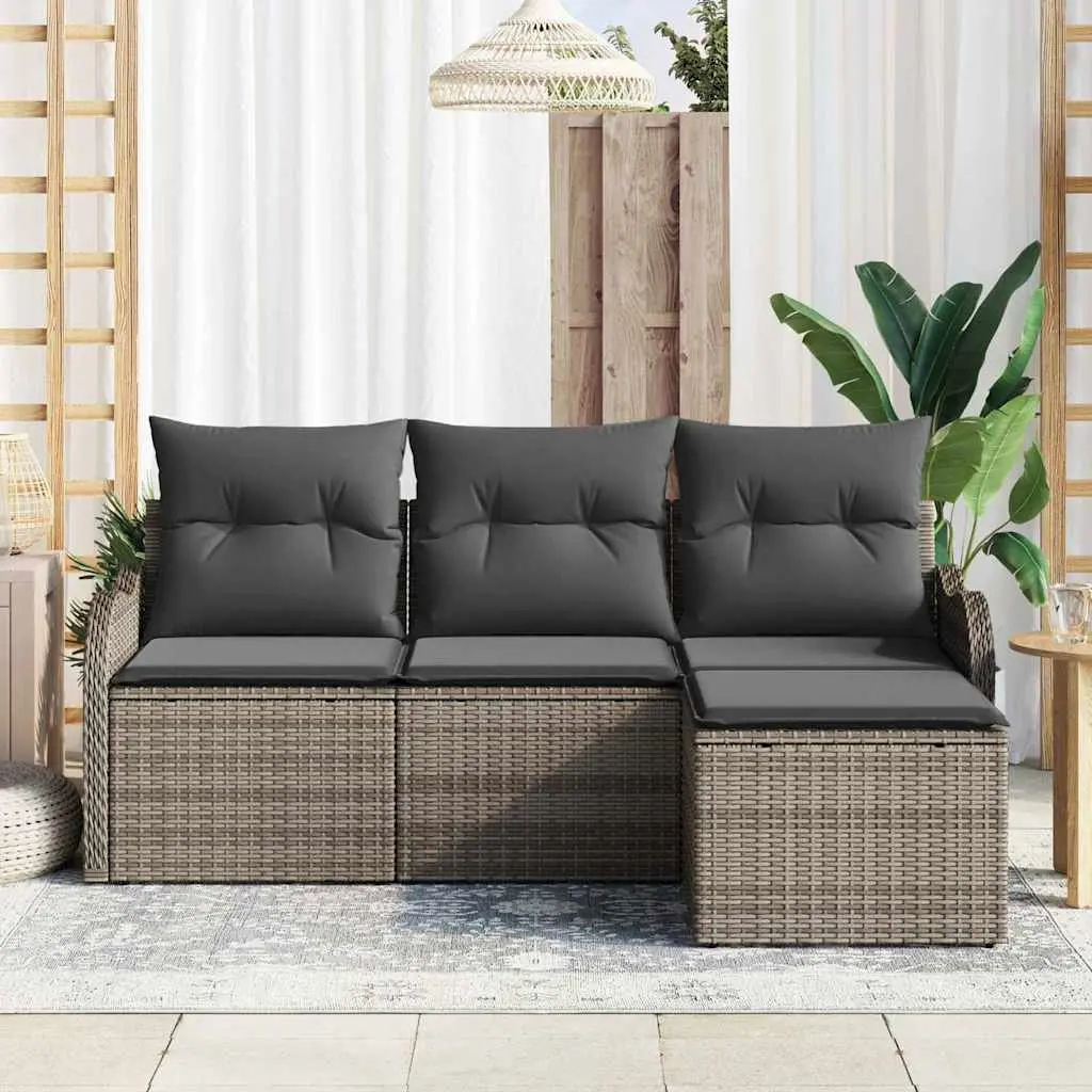 Modular Outdoor Sofa Set 4 Piece Grey Poly Rattan Cushions for Garden and Balcony