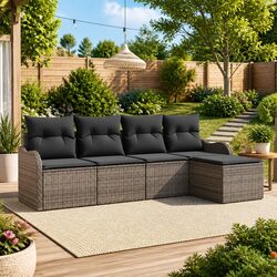 Grey Poly Rattan Garden Sofa Set with Steel Frame
