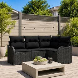 Garden Sofa Set Black Poly Rattan Outdoor Furniture Modular Seating Lounge Suite