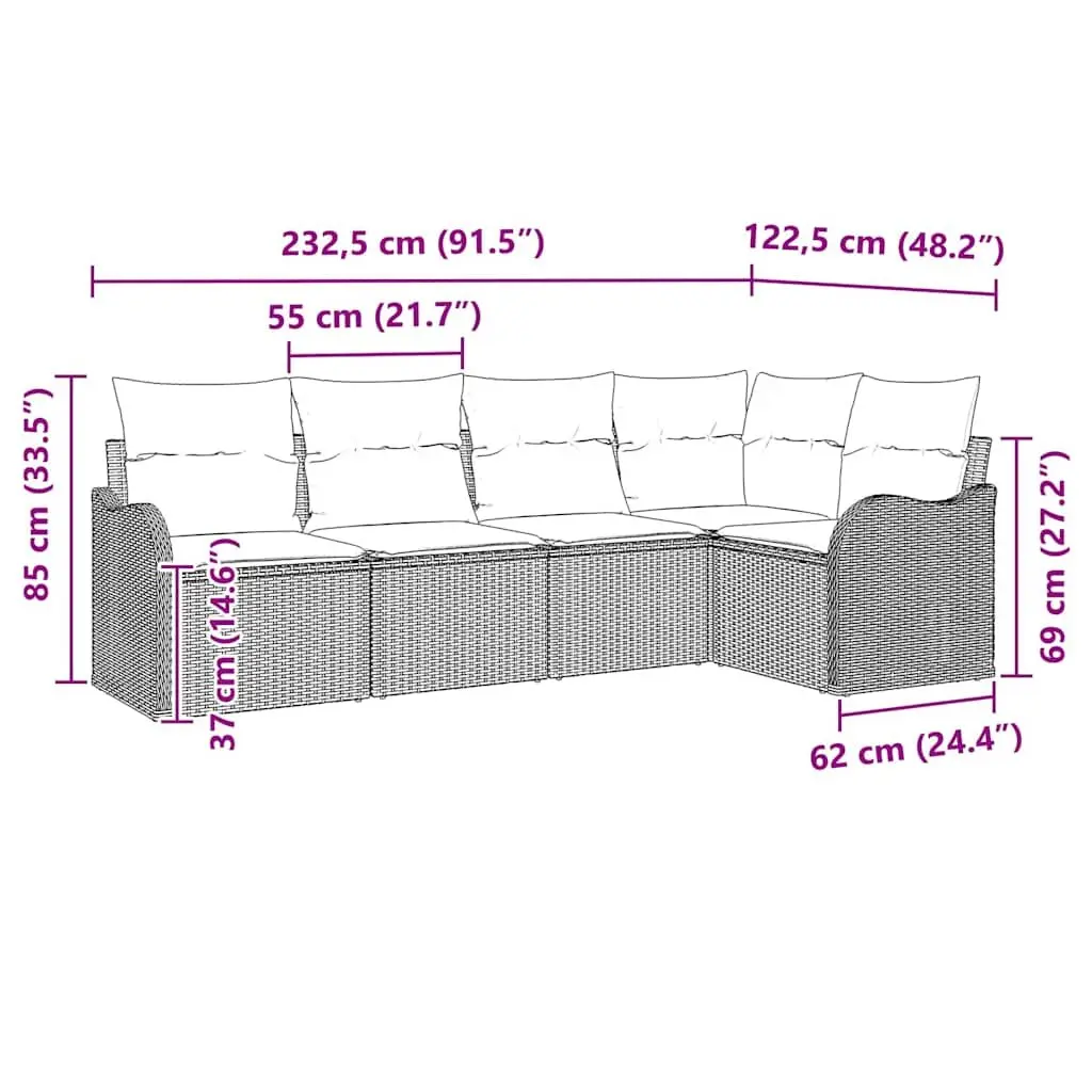 Garden Sofa Set Outdoor Furniture Black Poly Rattan Modular Patio Seating