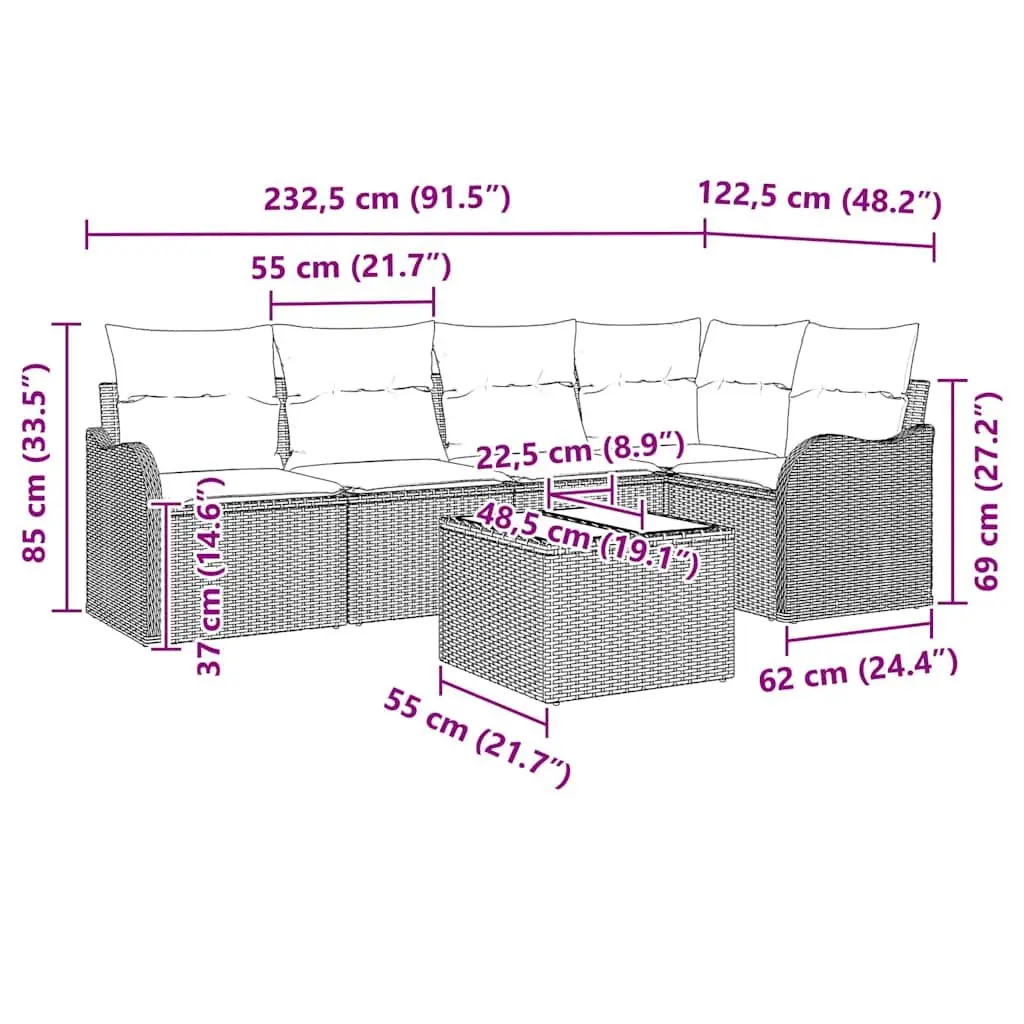 Garden Sofa Set Outdoor Furniture Modular 6 Pieces Grey