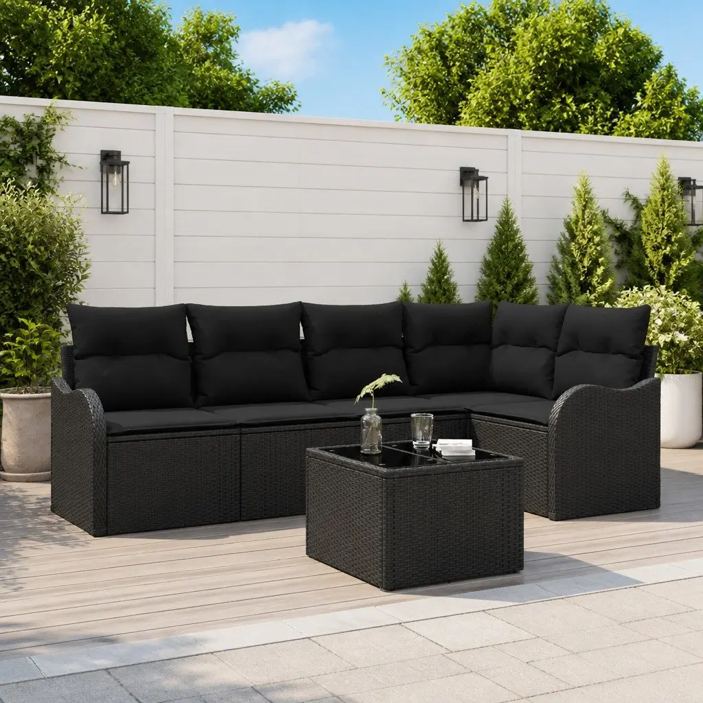 Outdoor Garden Sofa Set Modular Black Poly Rattan Cushioned for Patio